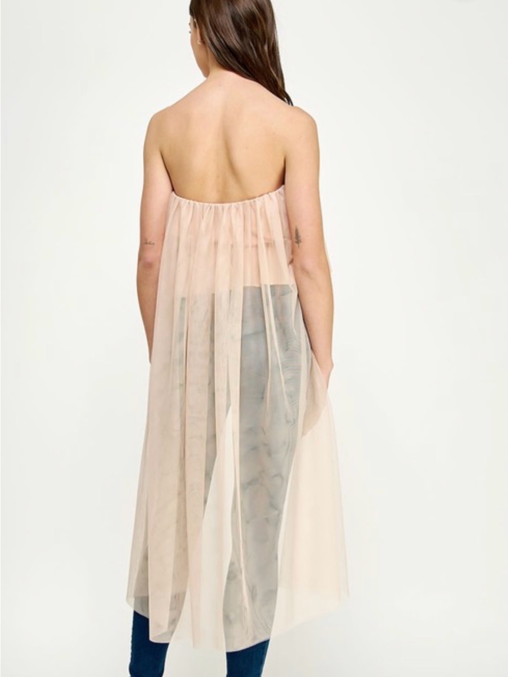 Sheer Strapless Nude Tulle Overlay Top - Picture 13 of 13